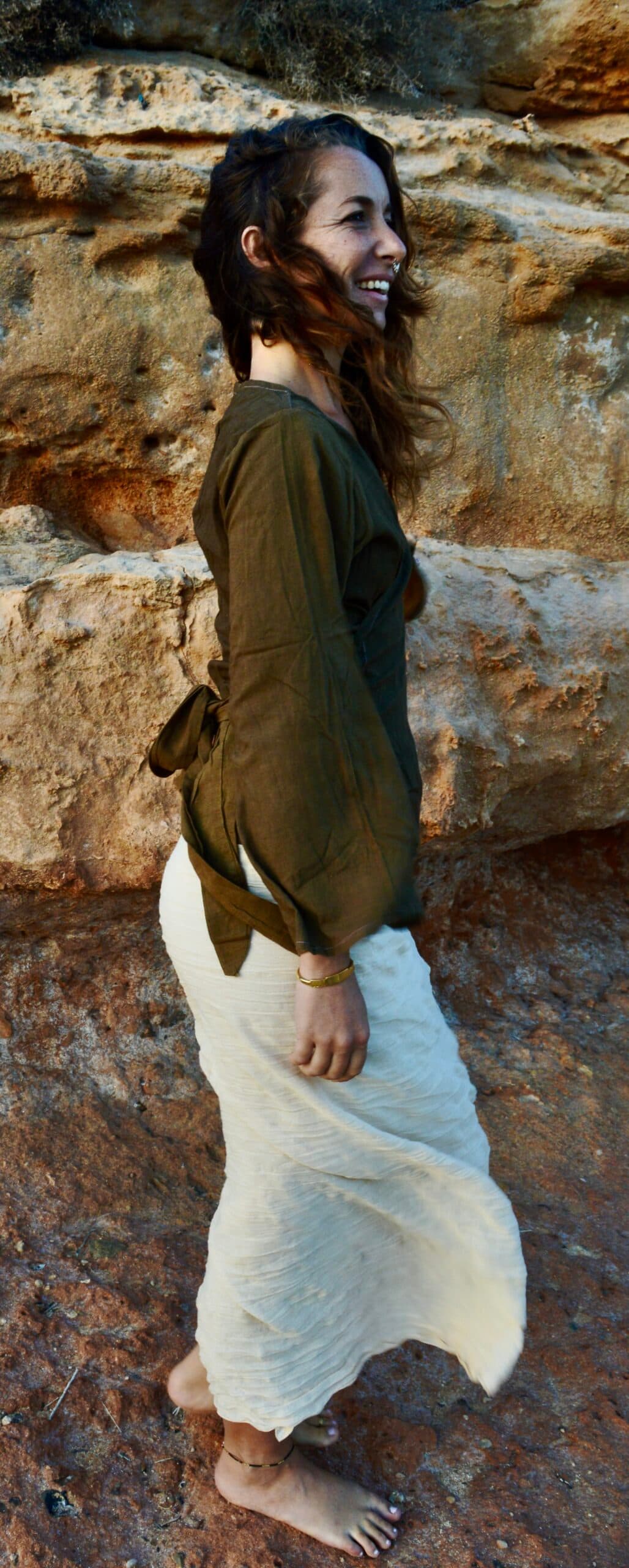 Soft Cotton Wrap Top Brown