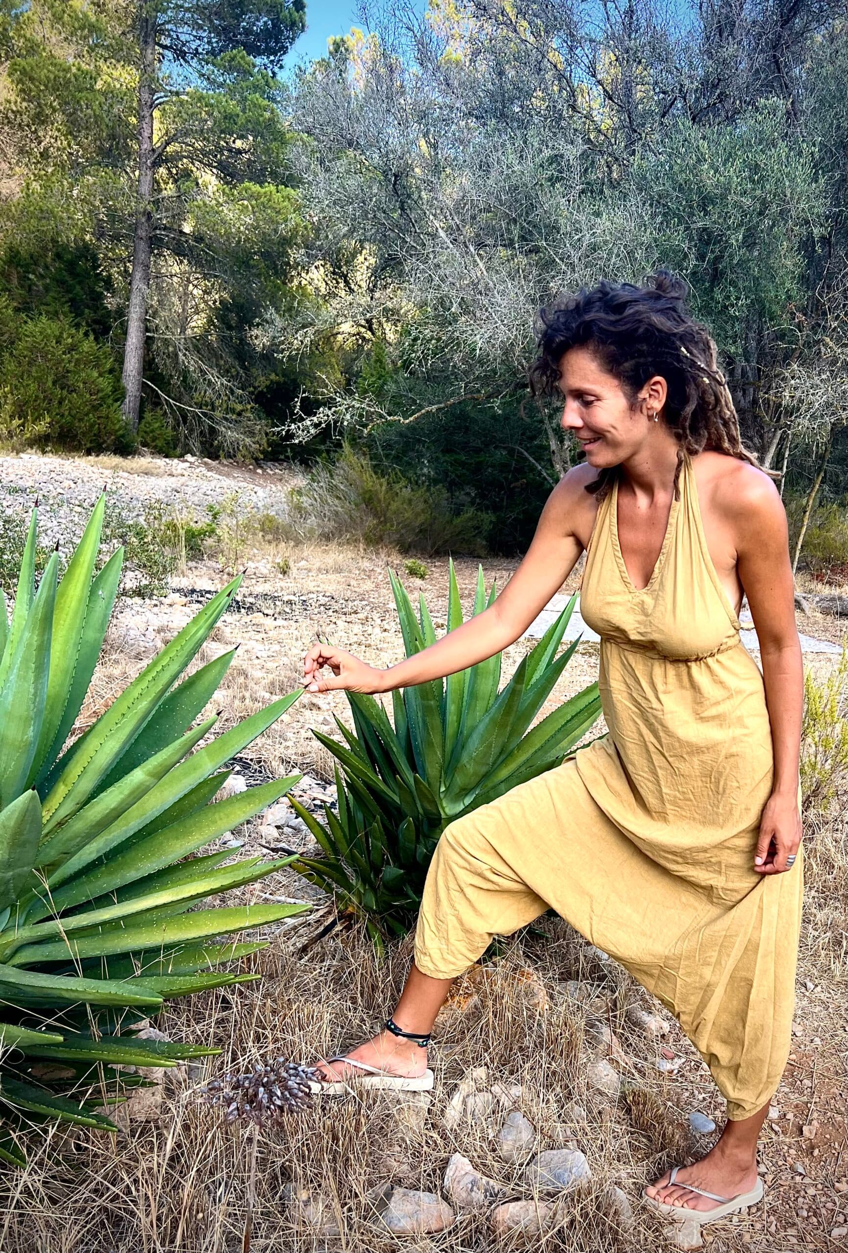 Naturally dyed jumpsuit mustard