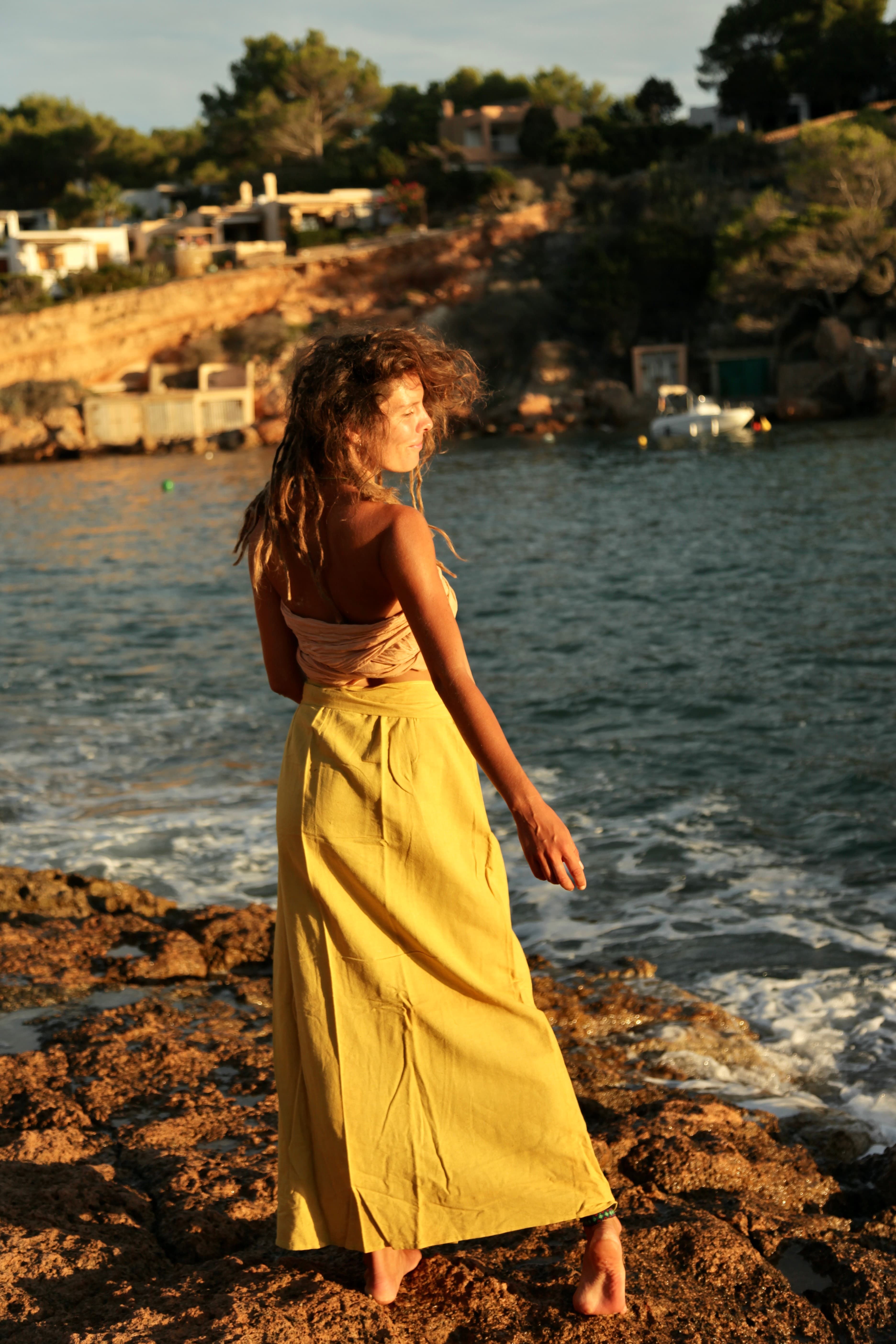 Soft Cotton Wrap Skirt Yellow