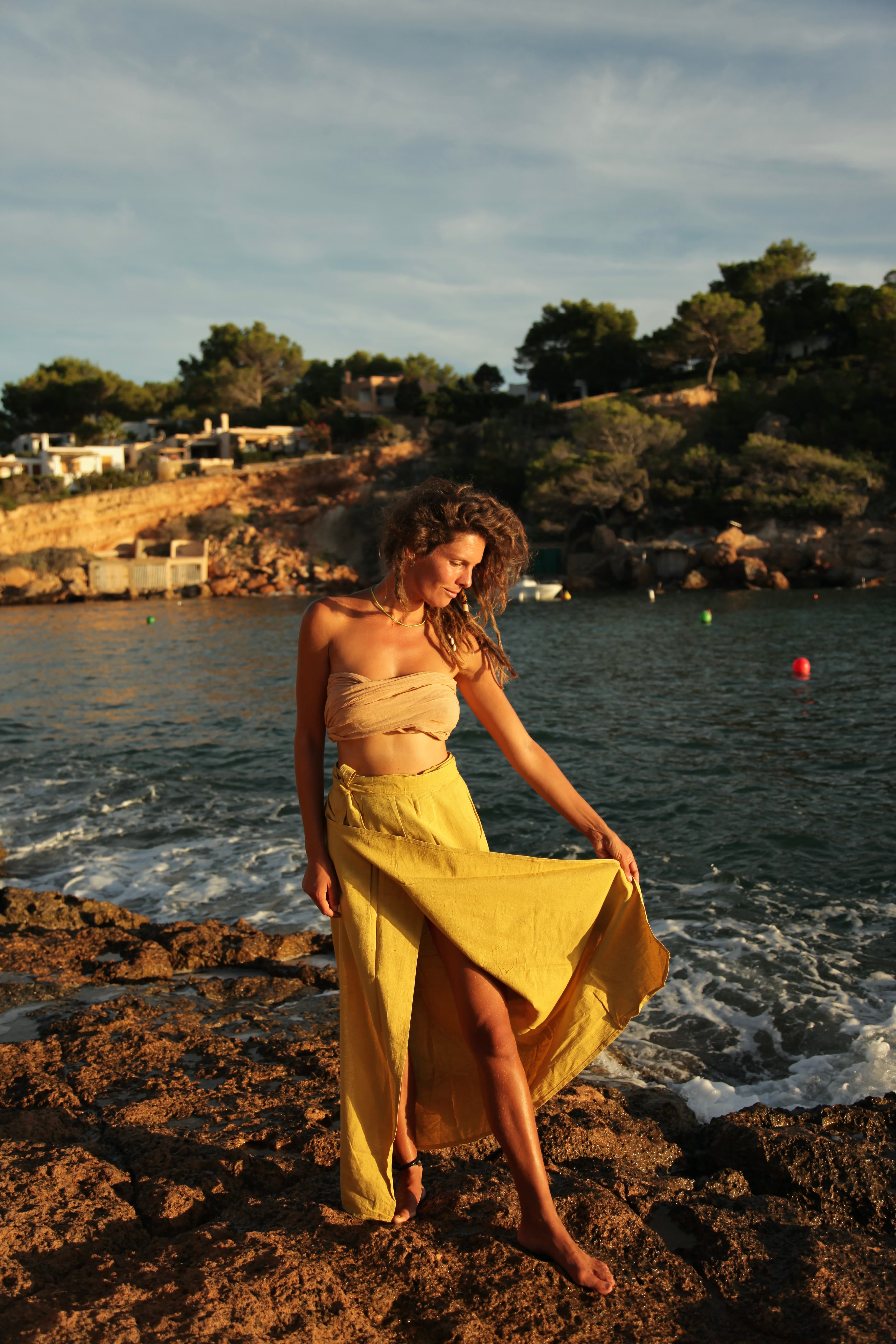 Soft Cotton Wrap Skirt Yellow