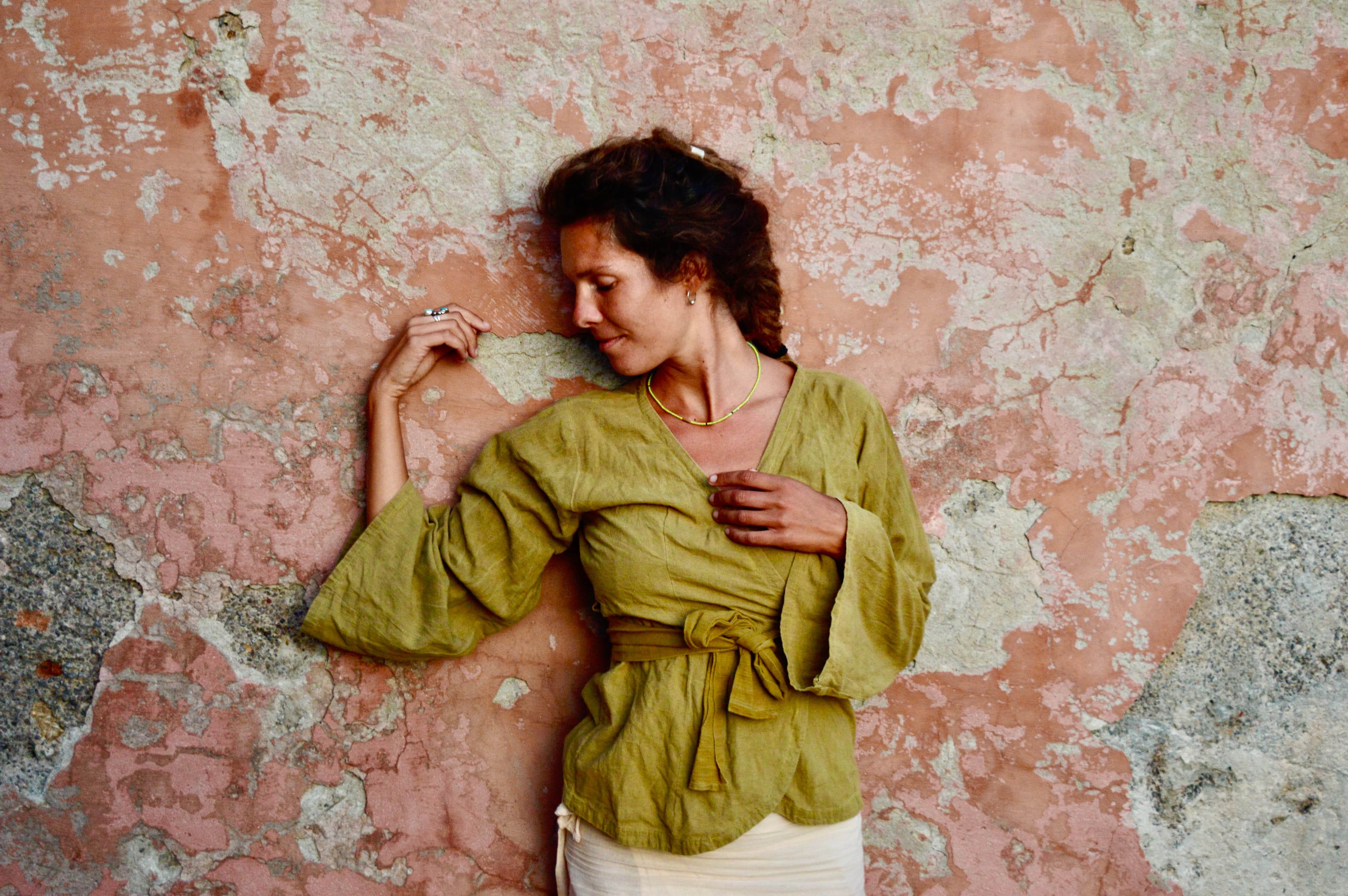 Soft Cotton Wrap Top Olive Green