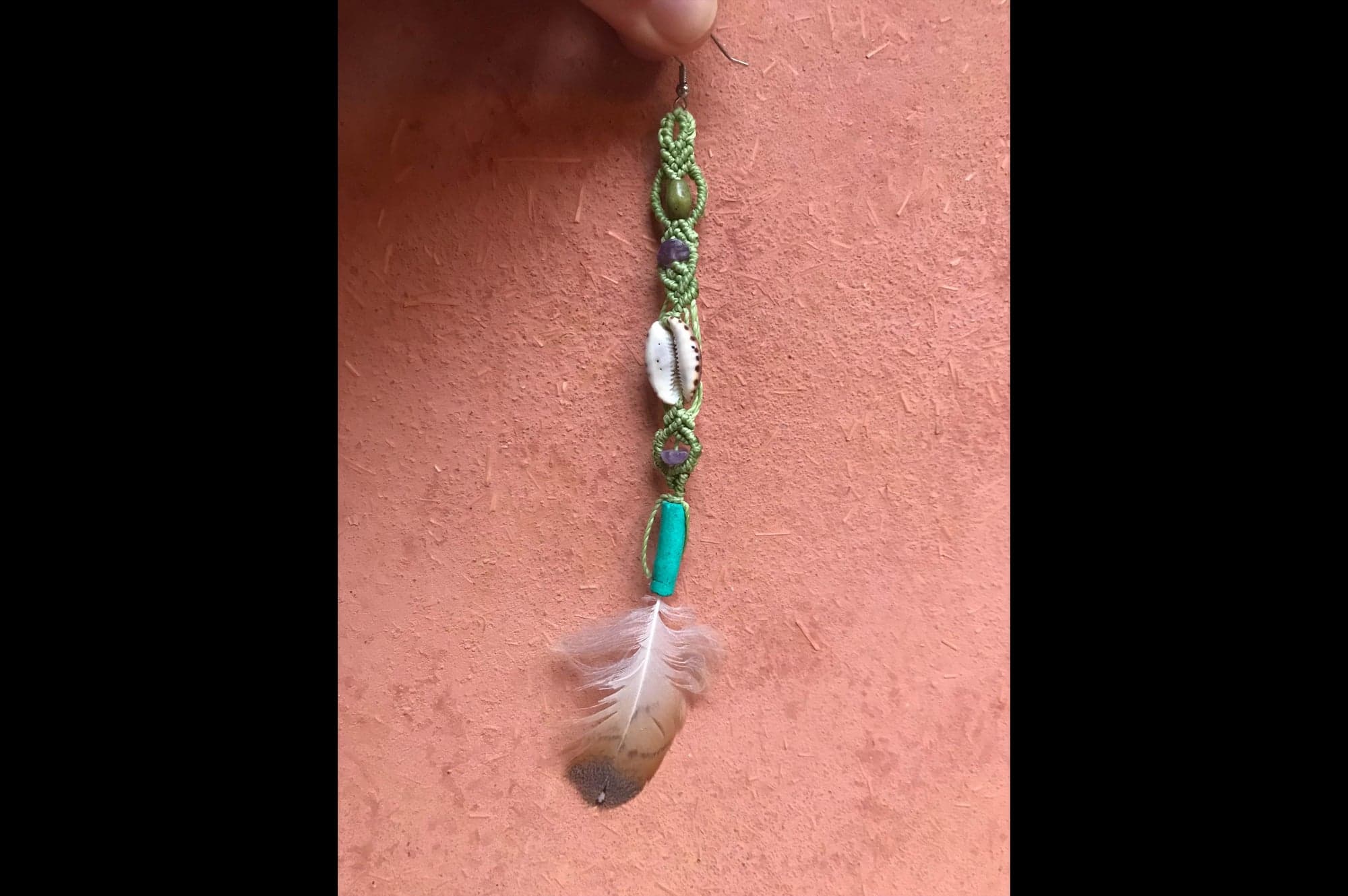 Green Owl Feather Earring
