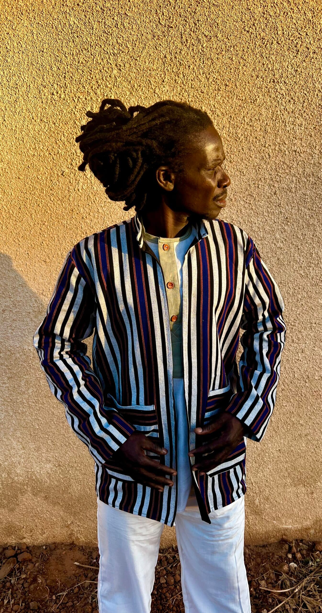 Handwoven Burkina Jacket White Blue Red