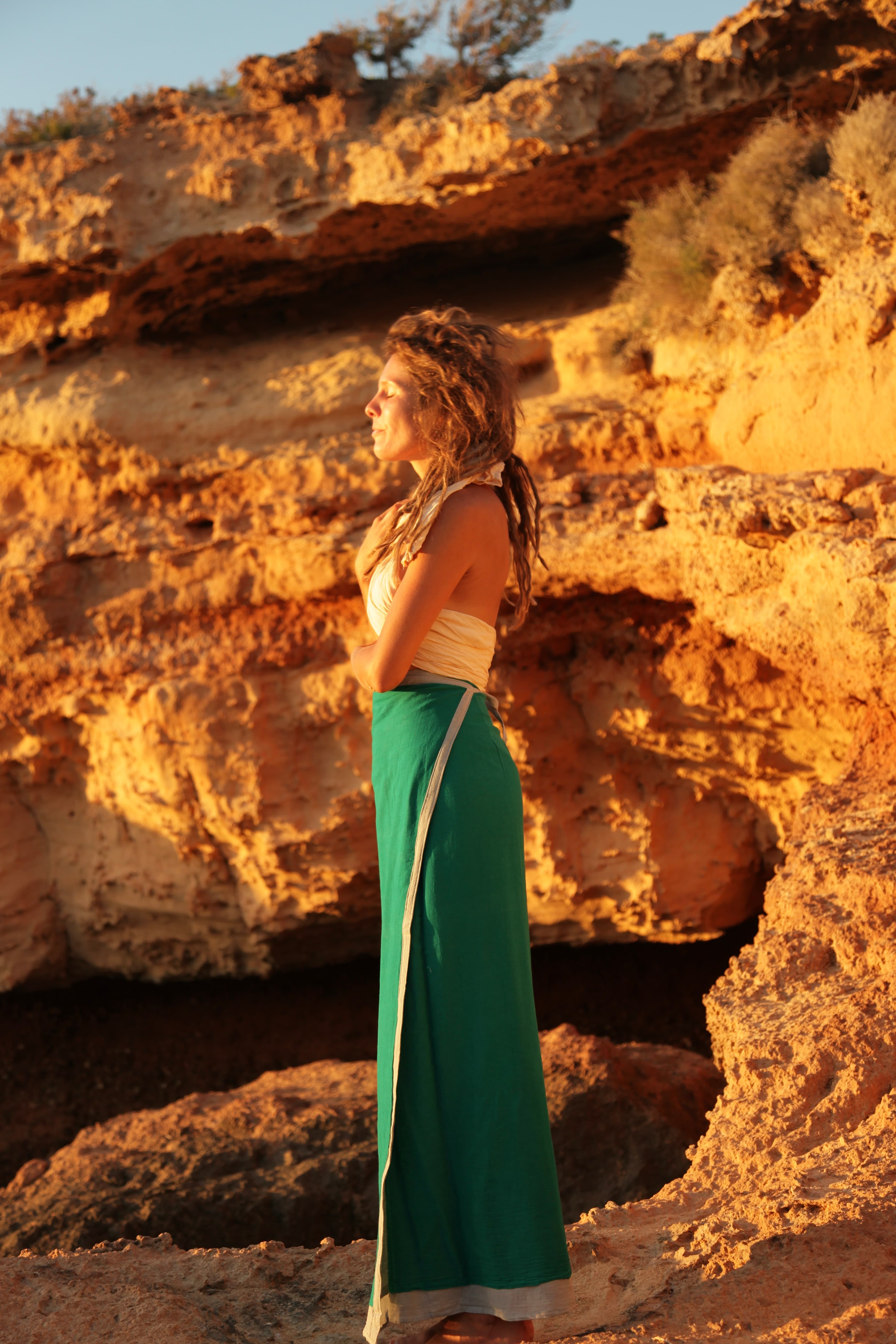 Double sided long wrap skirt soft blue - turquoise green