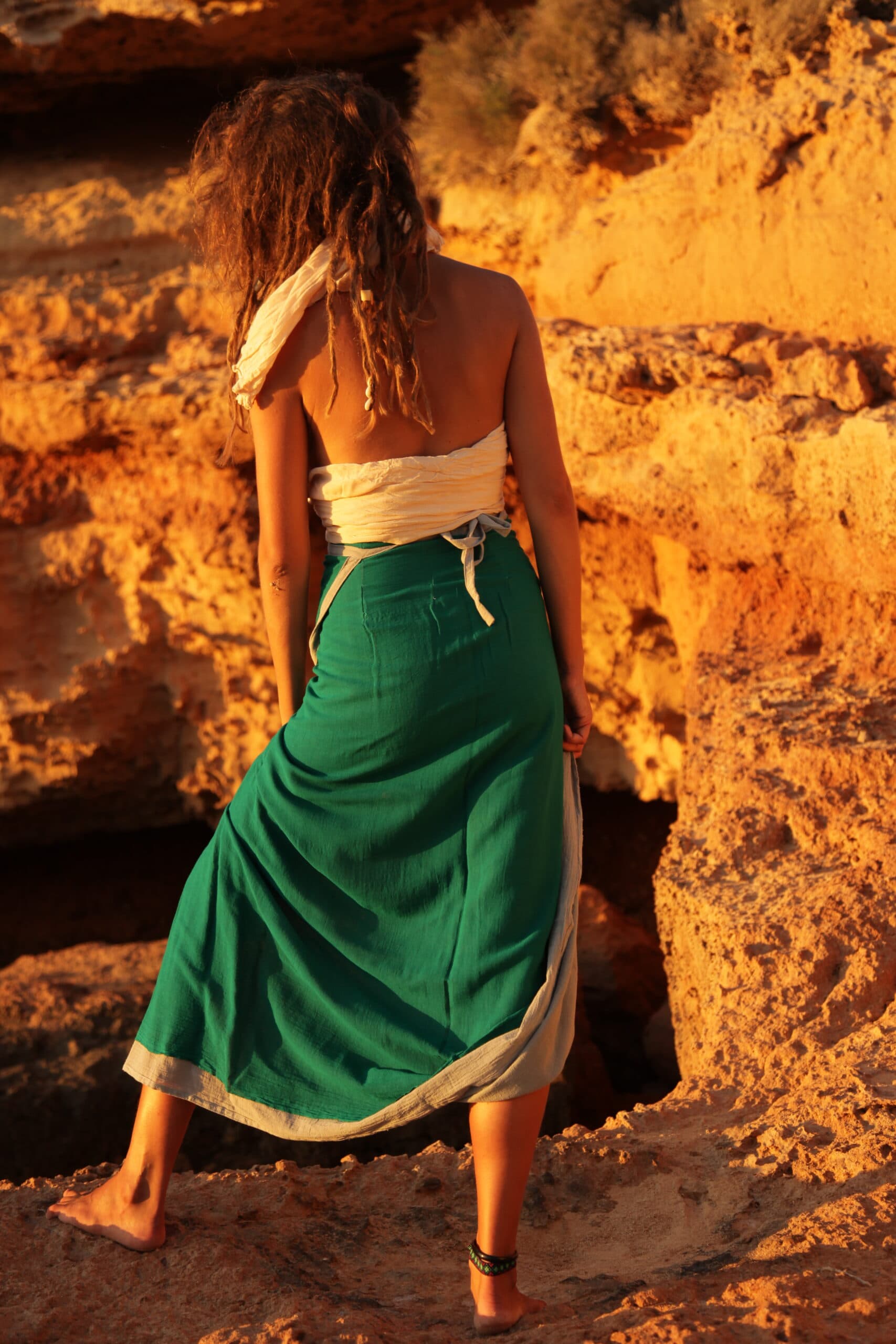 Double sided long wrap skirt soft blue - turquoise green