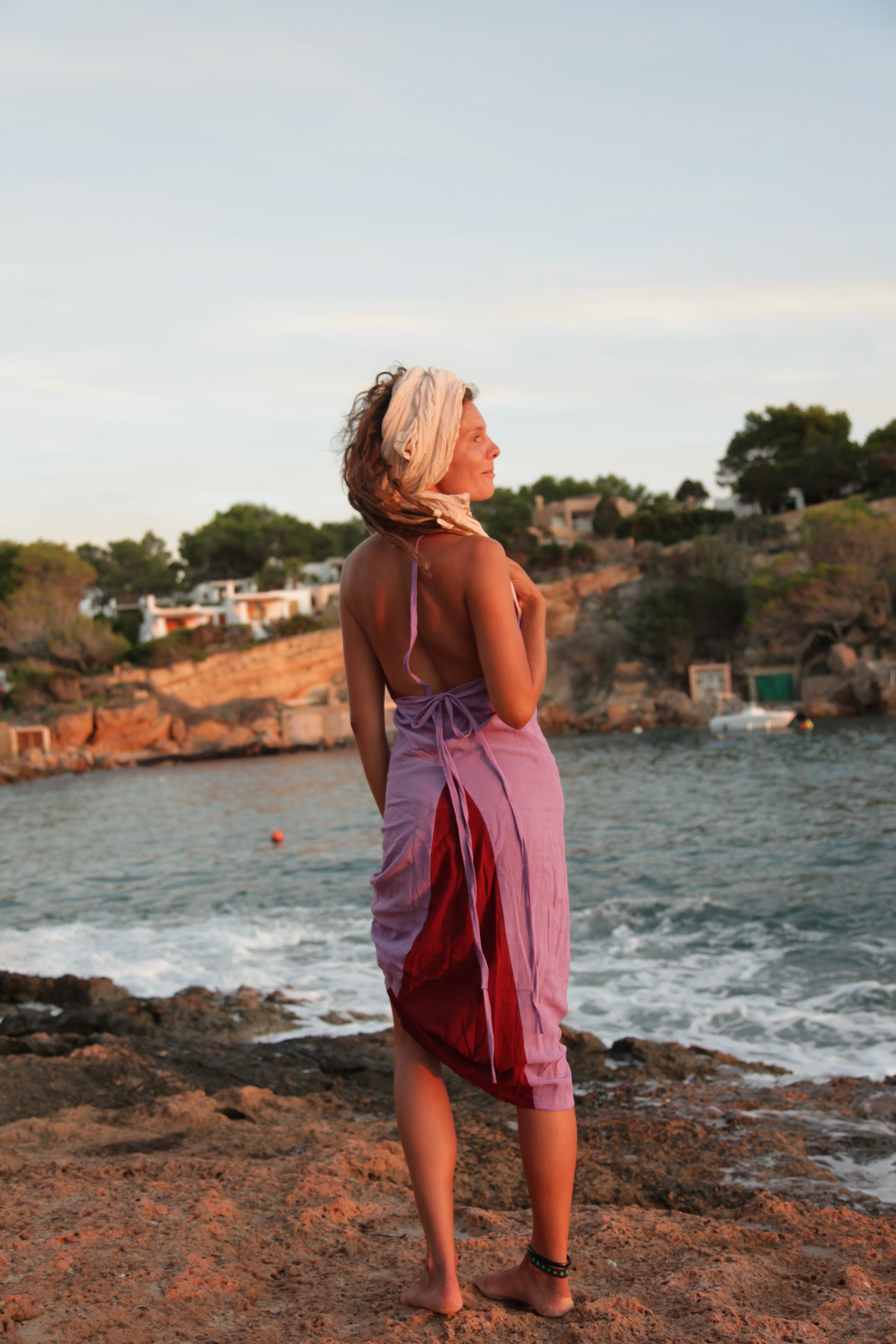 Handmade double sided dress lilac - bordeaux red