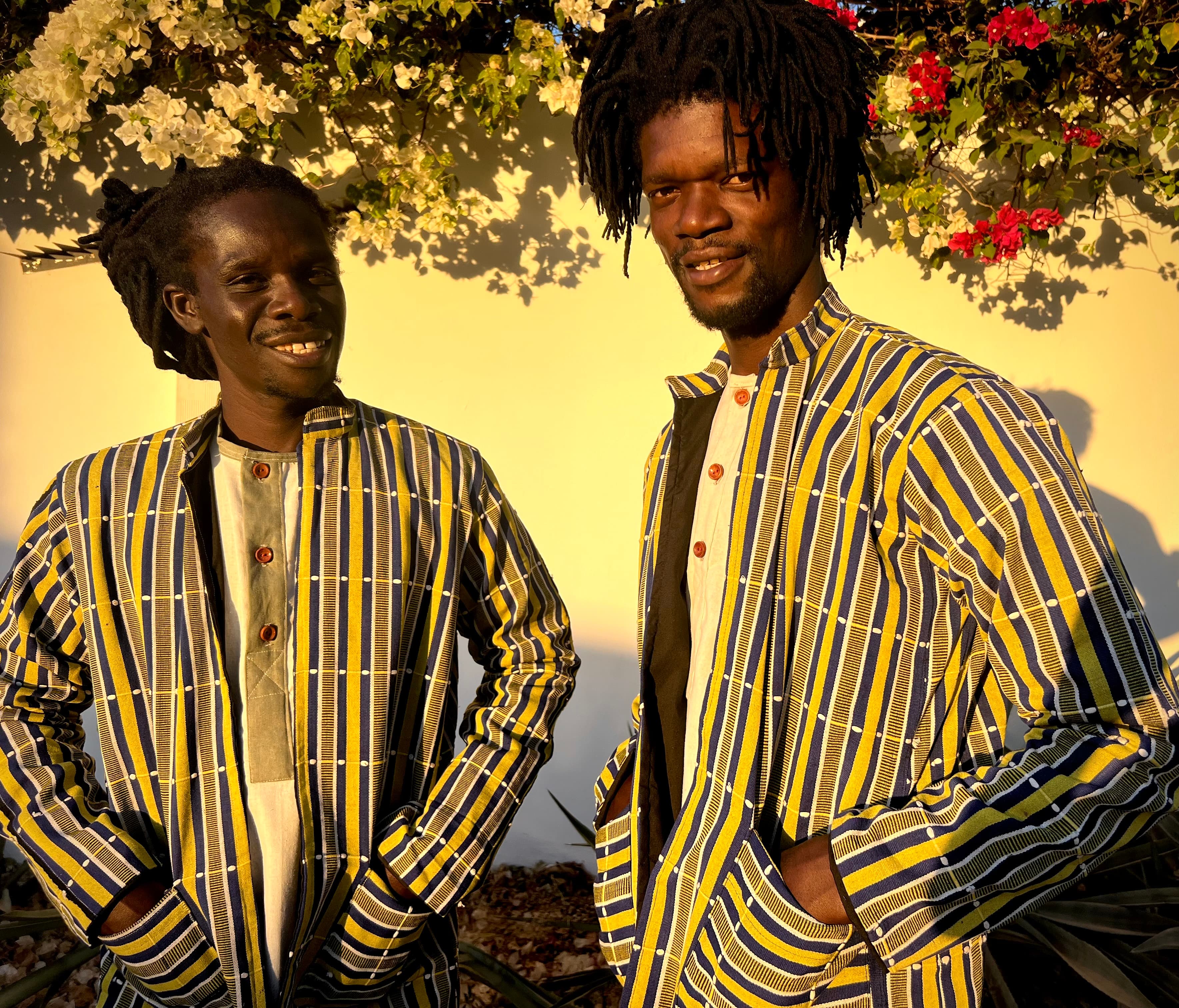 Handwoven Burkina Jacket Bright yellow Indigo blue