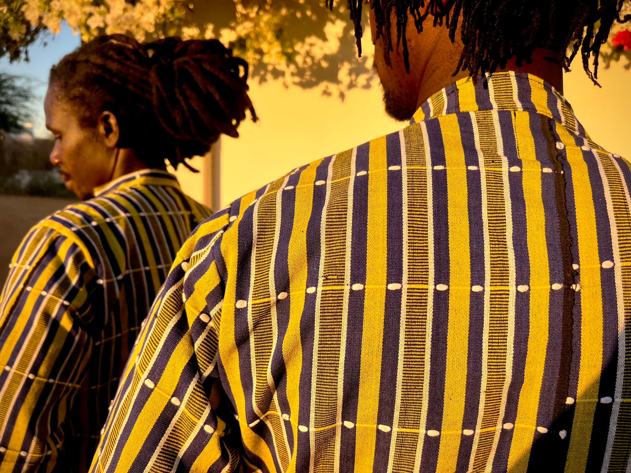 Handwoven Burkina Jacket Bright yellow Indigo blue