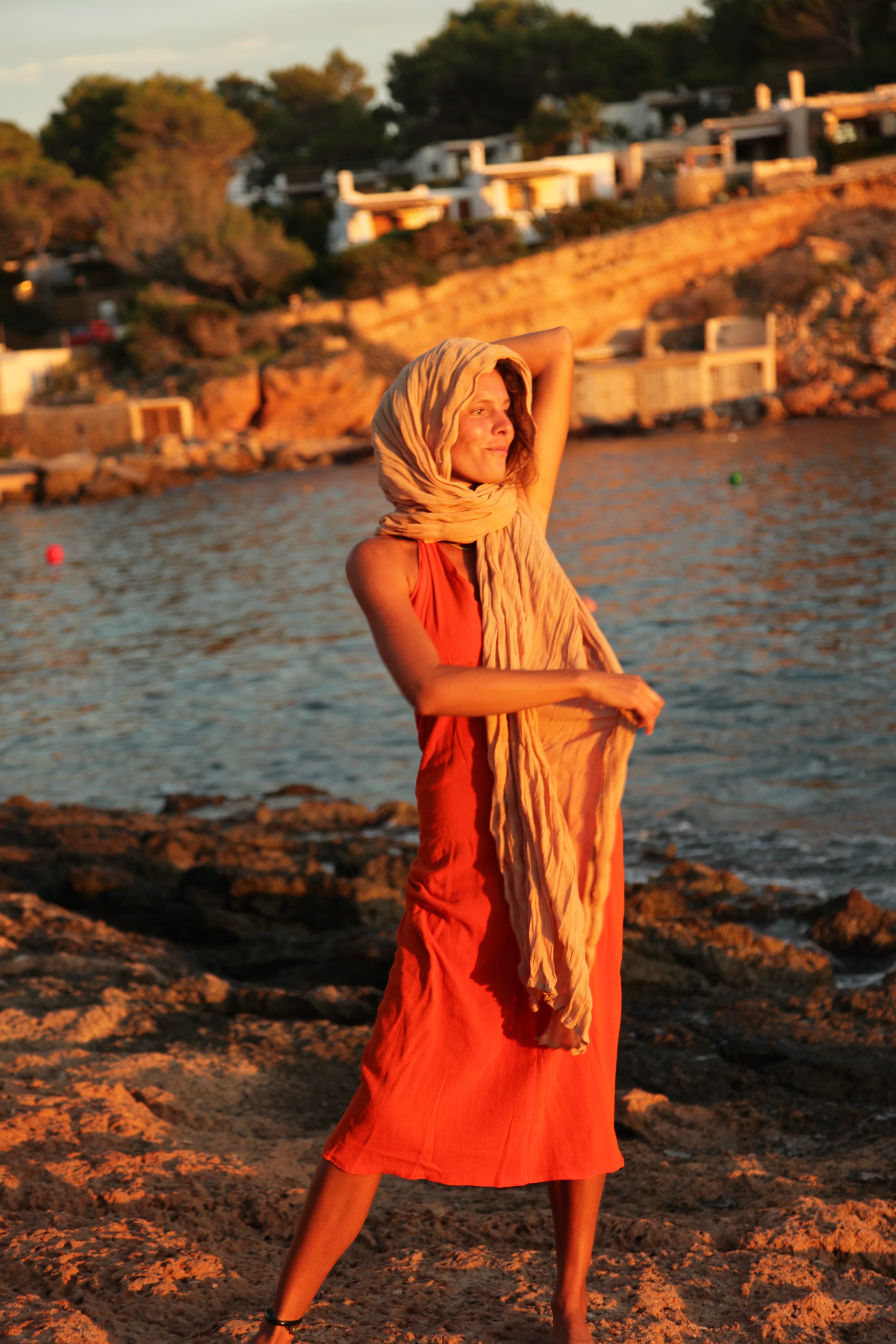 Handmade double sided dress orange - bordeaux red