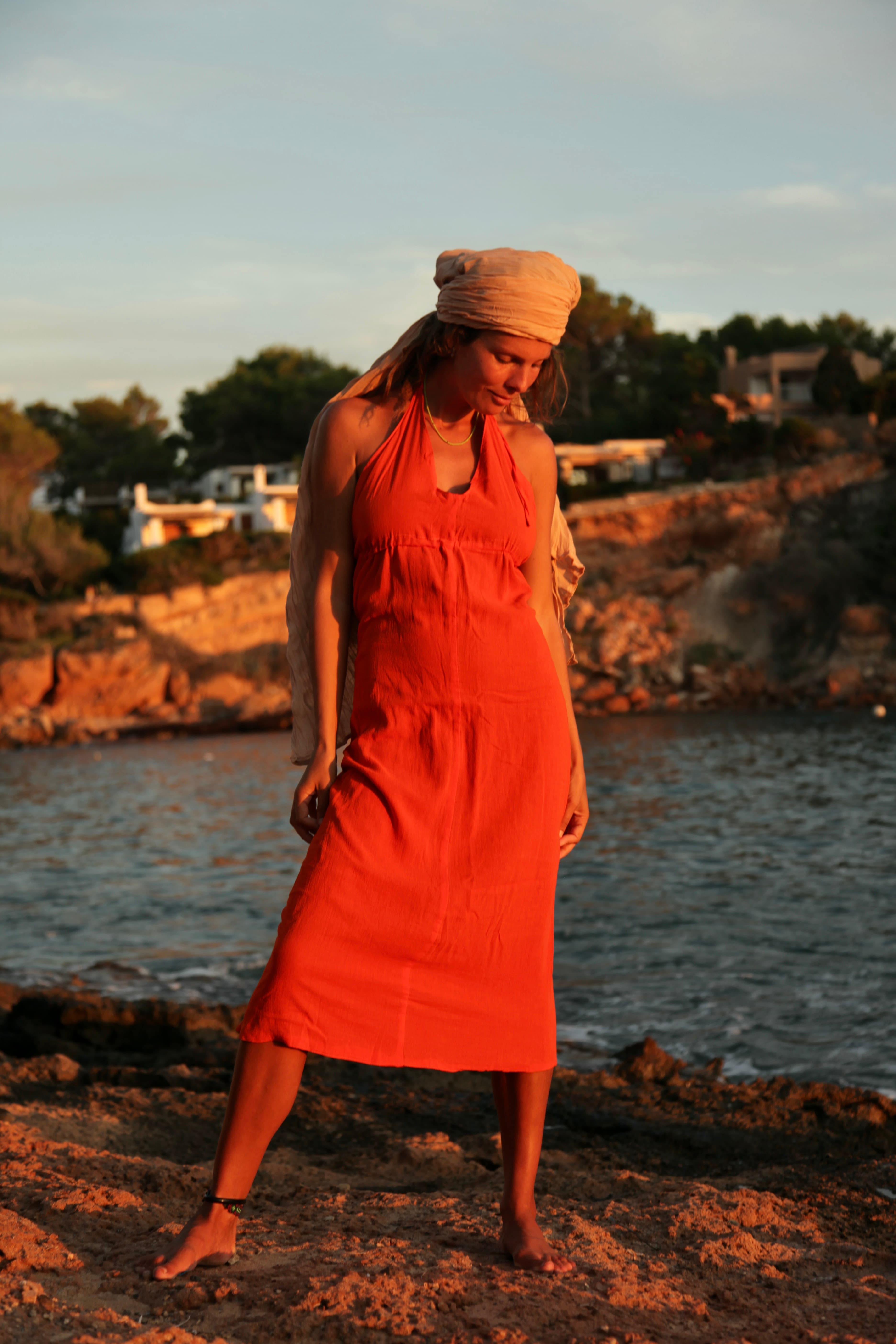Handmade double sided dress orange - bordeaux red