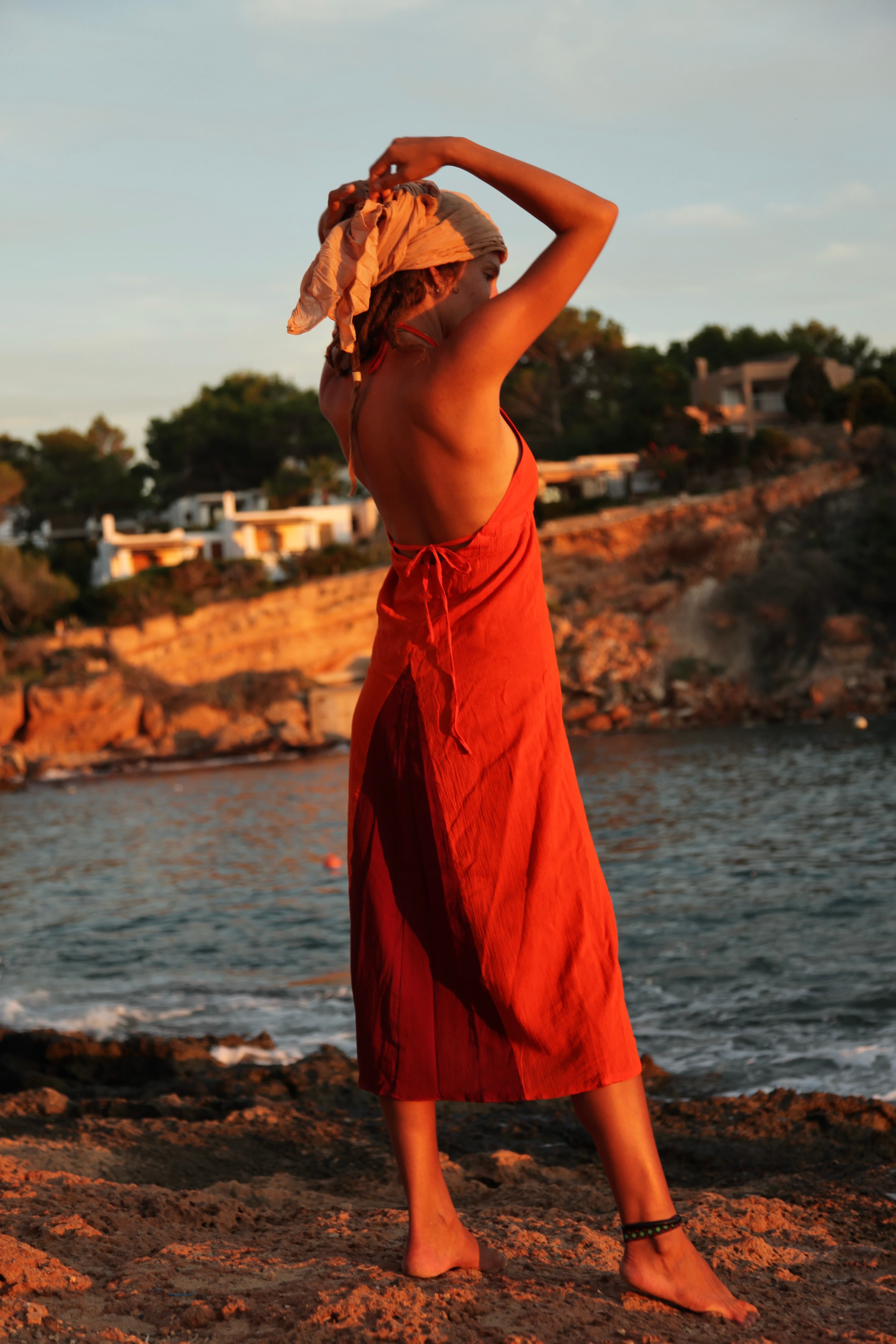 Handmade double sided dress orange - bordeaux red