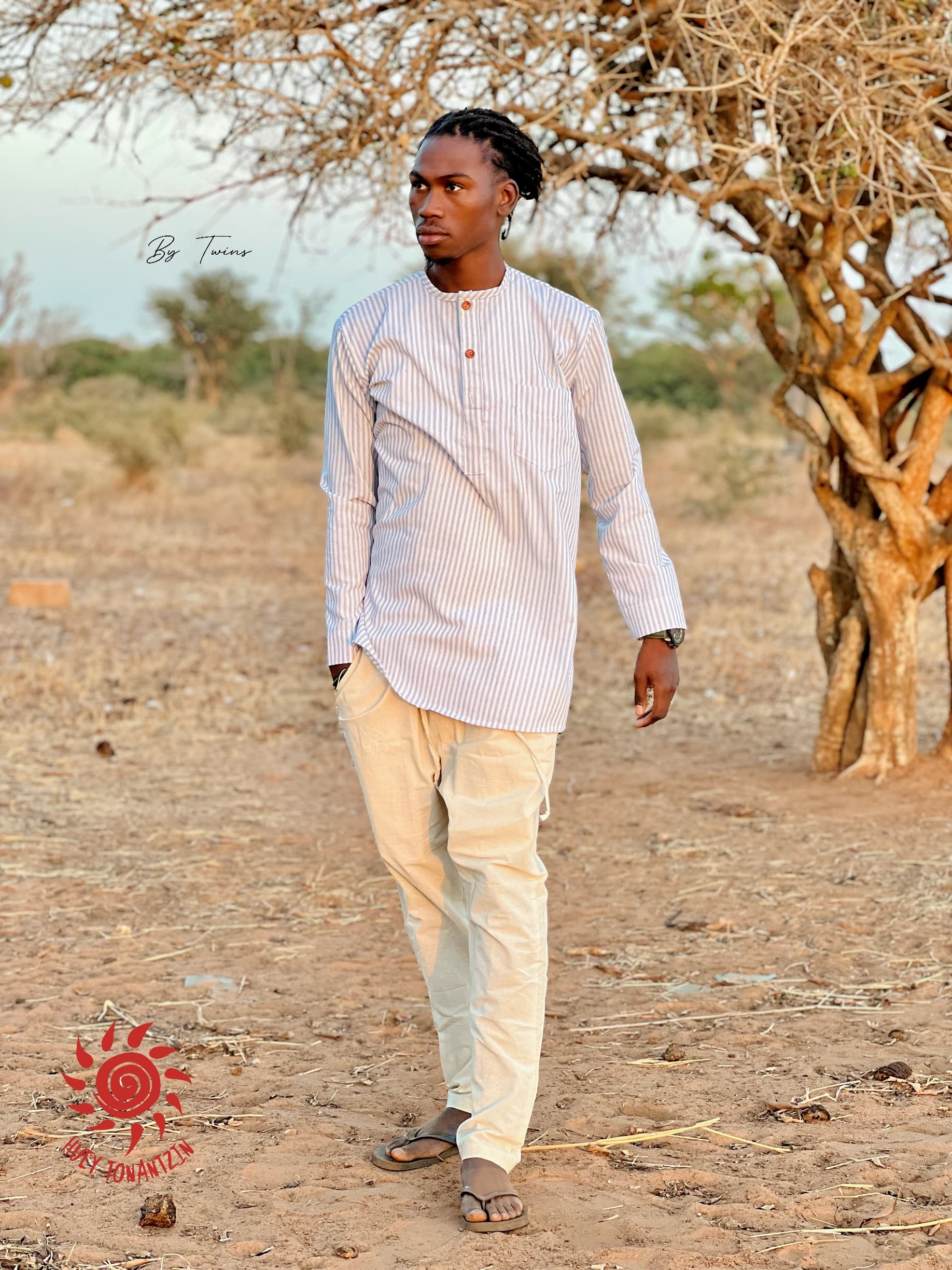 Handmade men’s shirt white & black striped