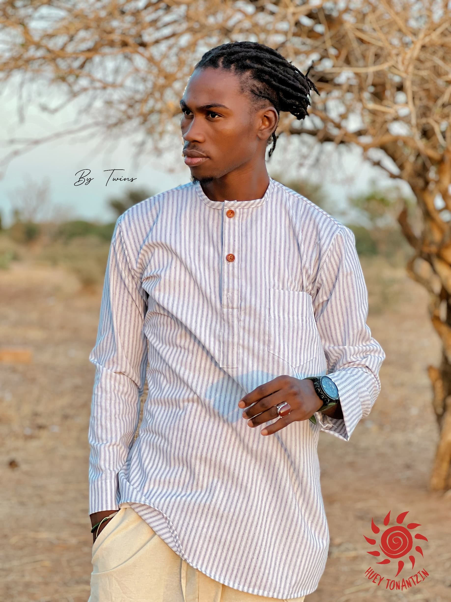 Handmade men’s shirt white & black striped