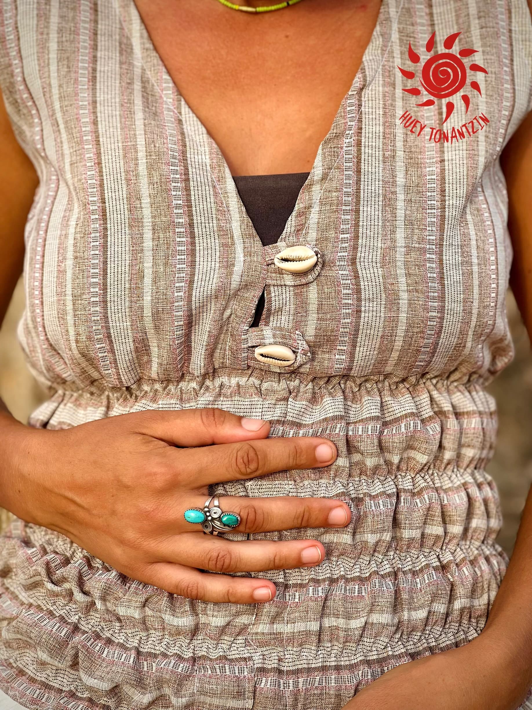 Cowrie Shell Top Beige Sleeveless