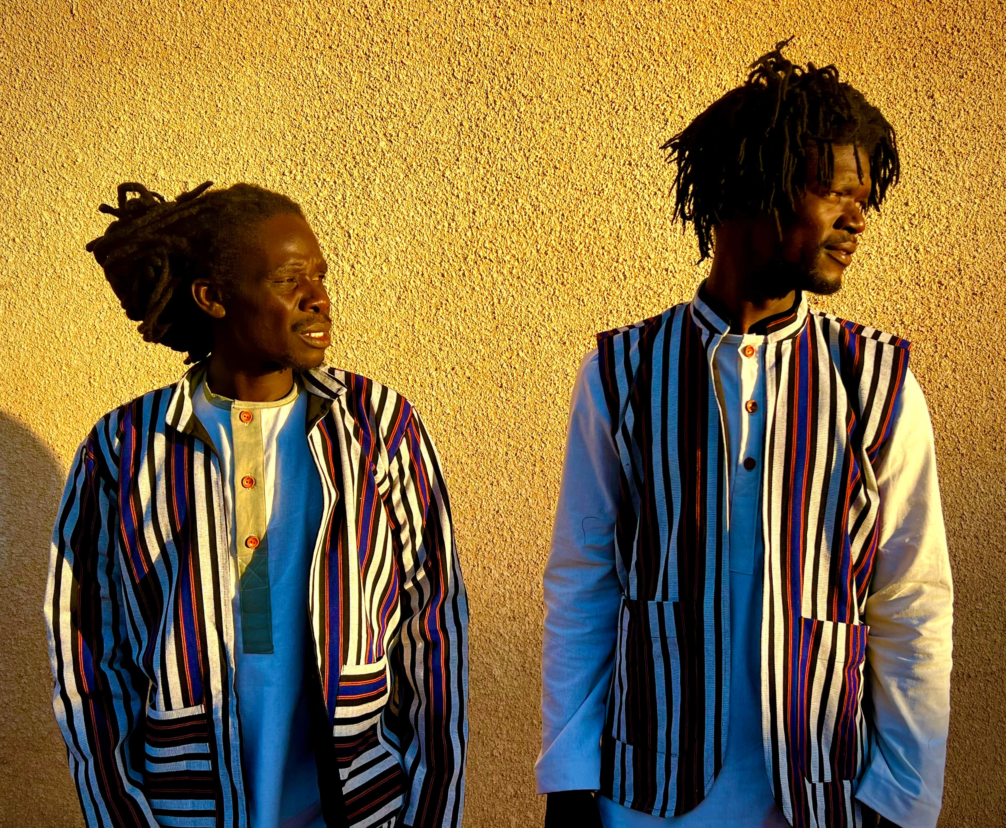 Handwoven Burkina Gilet White Blue and Red