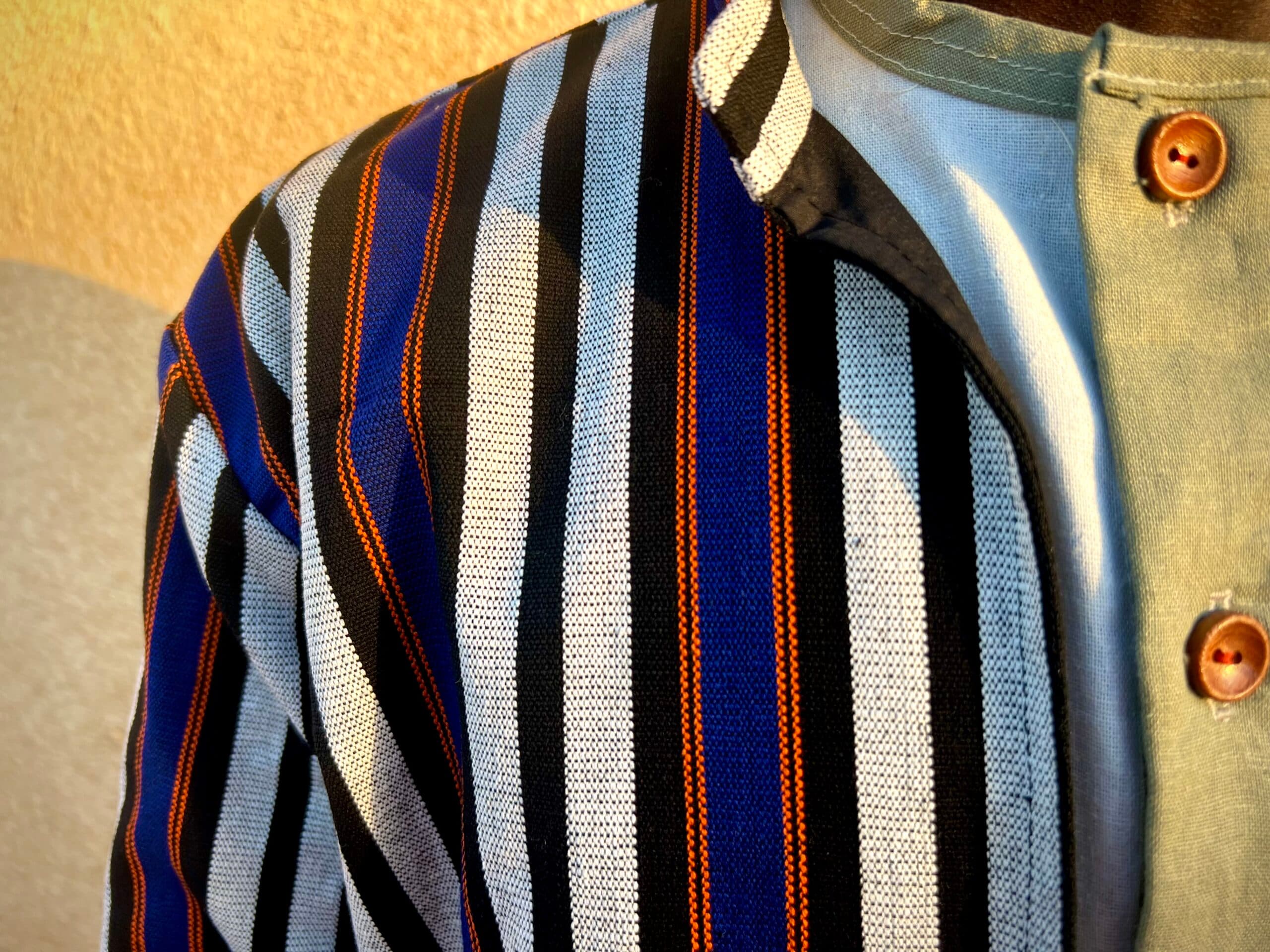 Handwoven Burkina Gilet White Blue and Red