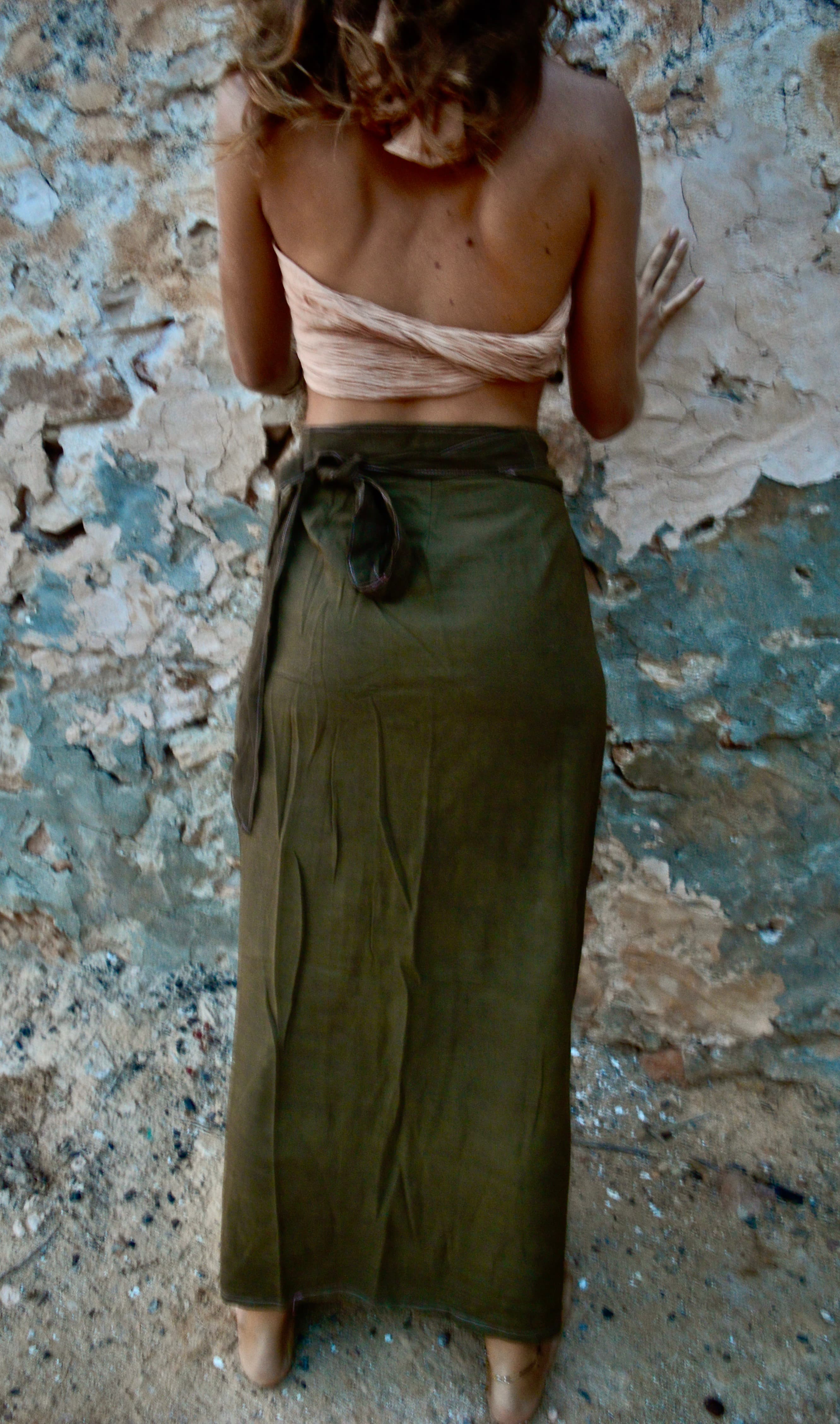 Soft Cotton Wrap Skirt Brown