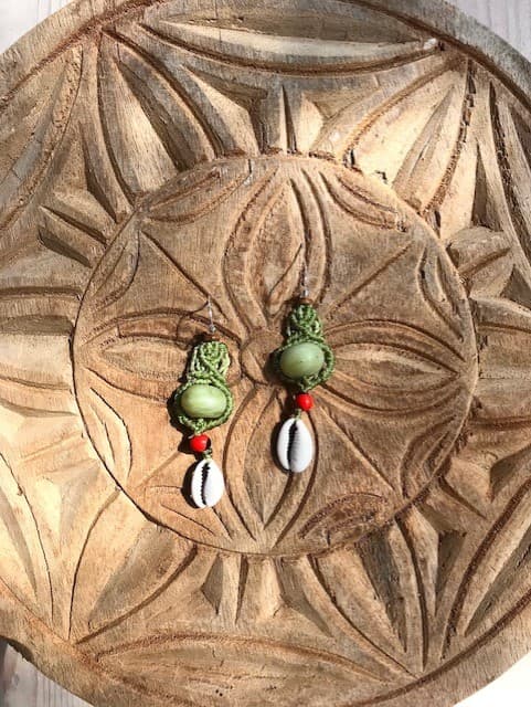 Handmade green macramé earrings